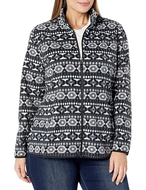 Amazon Essentials Women's Classic-Fit Full-Zip Polar Soft Fleece Jacket (Available in Plus Size), Black White Geo Print, 1X