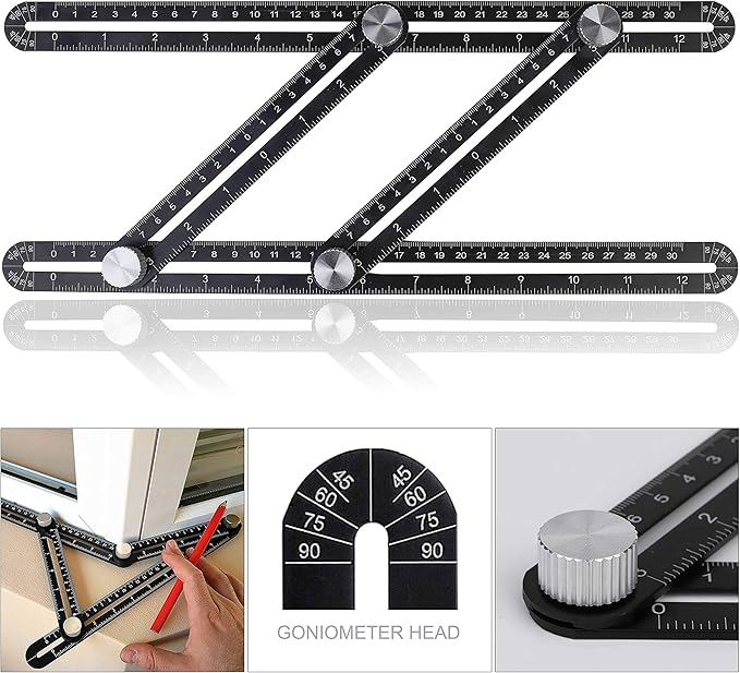 3D Mehrwinkel Messlineal - Aluminium Winkelmesser 22,5-90° Für Holzbearbeitung Rot