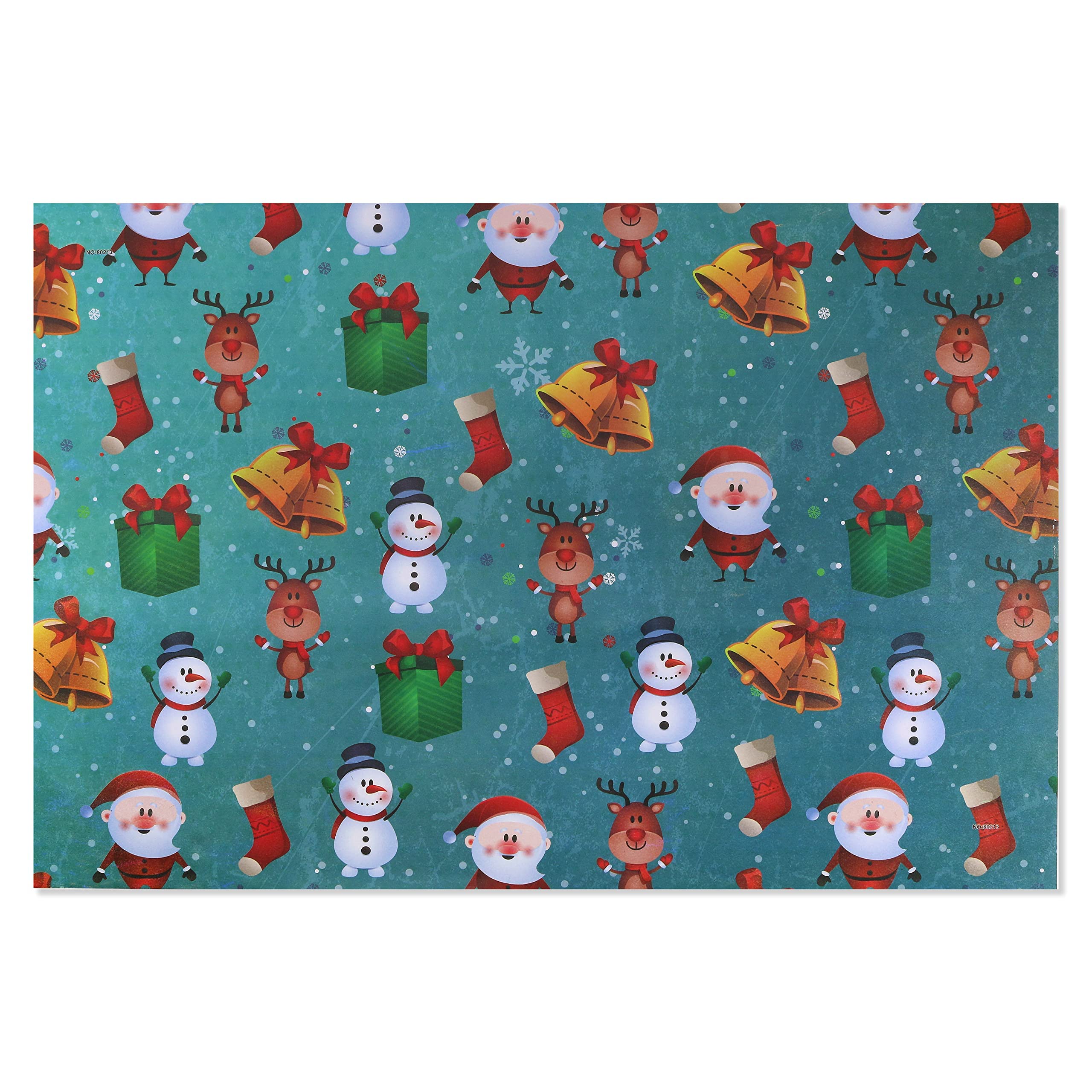 By Robelli 10 Sheets Wrapping Paper - 75 x 50cm - Mixed Packs For Children/Adults Patterns or 10pc Same Design Available (10pc 07 Blue Snowman Santa Gift)