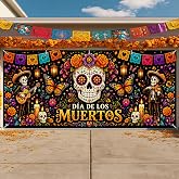 HOMETITUTE Day of the Dead Garage Door Cover 16x7ft Sugar Skull Music Decor | Dia de los Muertos musician design, sugar skull, butterflies and flowers, polyester garage door cover for outdoor decor