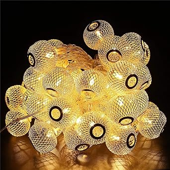Fizzytech 16 Led Golden Metal Lantern Copper String Fairy Light for Home,Office, Diwali, Eid & Christmas Decoration - Warm White