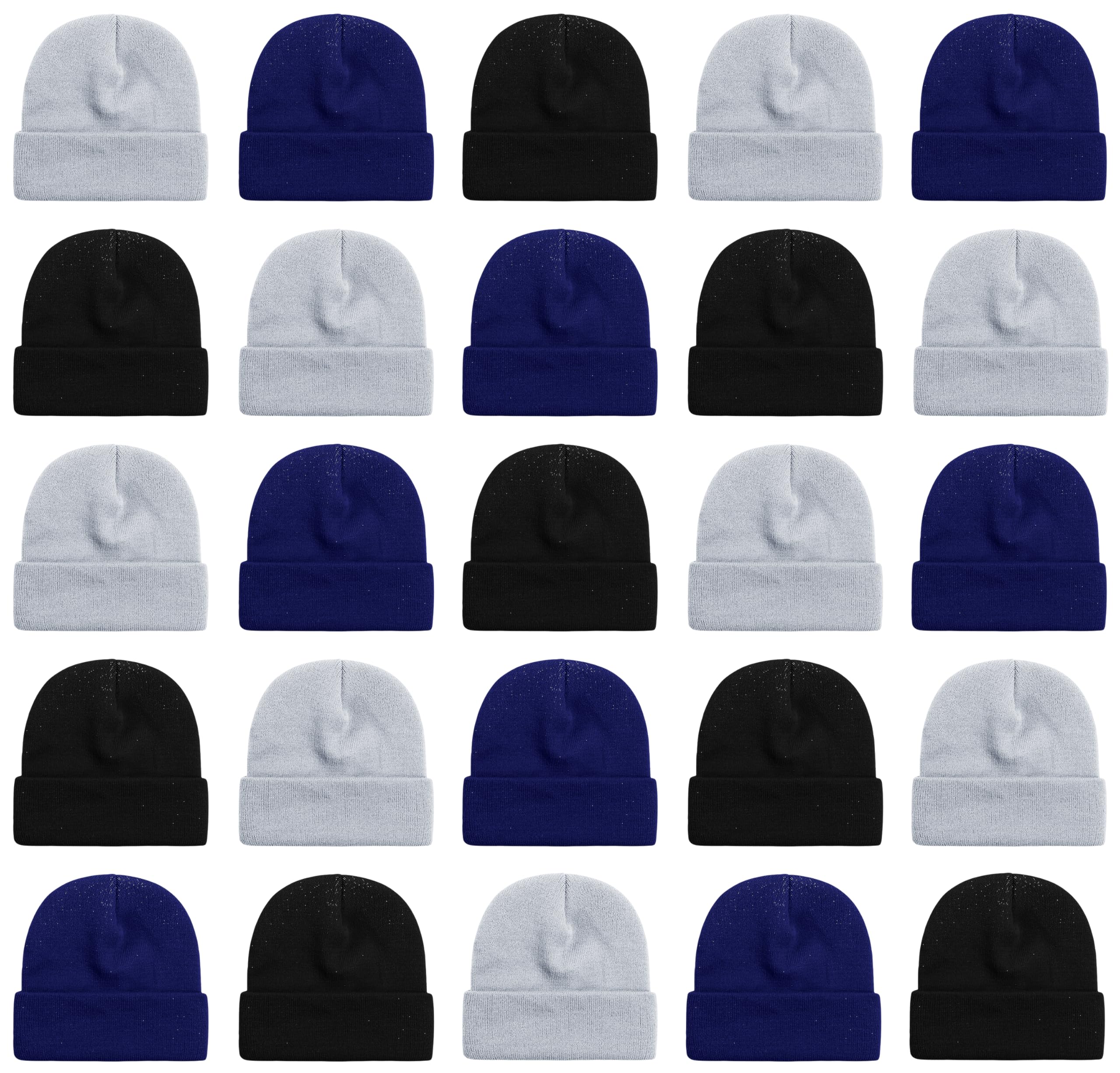 Photo 1 of 25 Pack Winter Beanie Hats, Unisex Thermal Toboggan Cold Weather Cuffed Caps Bulk Bundle