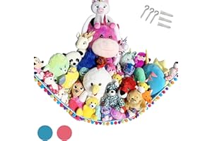 HOME4 Plush Animal Teddy Bear Hanging Storage Toys Hammock Net With Fun Poms Poms - Organize Small, Large, Giant Stuffed Toys Balls Great Gift for Boys, Girls Instead of Bins Chest (Blue)