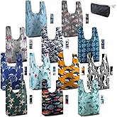 BeeGreen Marine Animal Reusable Grocery Bags Bulk Gifts 12-Pack - Large Tote with Zipper Pouch | Foldable & Washable Polyester Shopping Bags Heavy Duty Animal Lover Gifts Reusable Bag With Handles