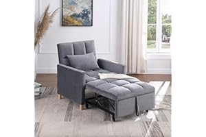 LAKIFUN 3-in-1 Convertible Sofa Bed, Velvet Fabric Accent Recliner Lounge Sleeper Chair Indoor with Adjustable Backrest & Pillow for Adults, Single Pull Out Sofa Couch for Living Room Bedroom (Gray)