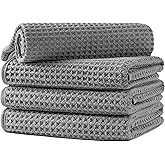 Microfiber Waffle Hand Towels, 4 Pieces, Soft, Absorbent, Fast Drying, Lint Free 430 GSM (Gray)