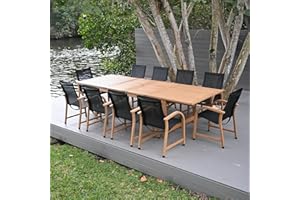 Amazonia Franklin 11-Piece Rectangular Extendable Patio Dining Set | Teak Finish and Weather-Net Technology | Ideal for Outdoors and Indoors