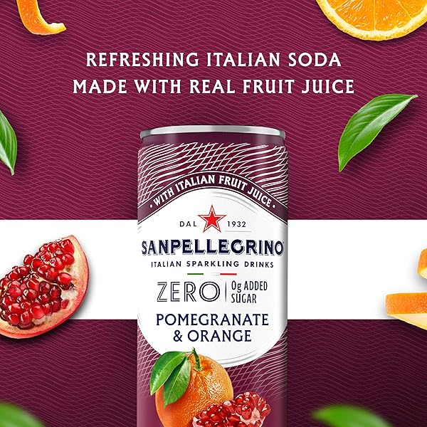SANPELLEGRINO ITALIAN SPARKLING DRINK, ZERO SUGAR, POMEGRANATE AND ORANGE, 6 CANS, 11.15 FL OZ CAN