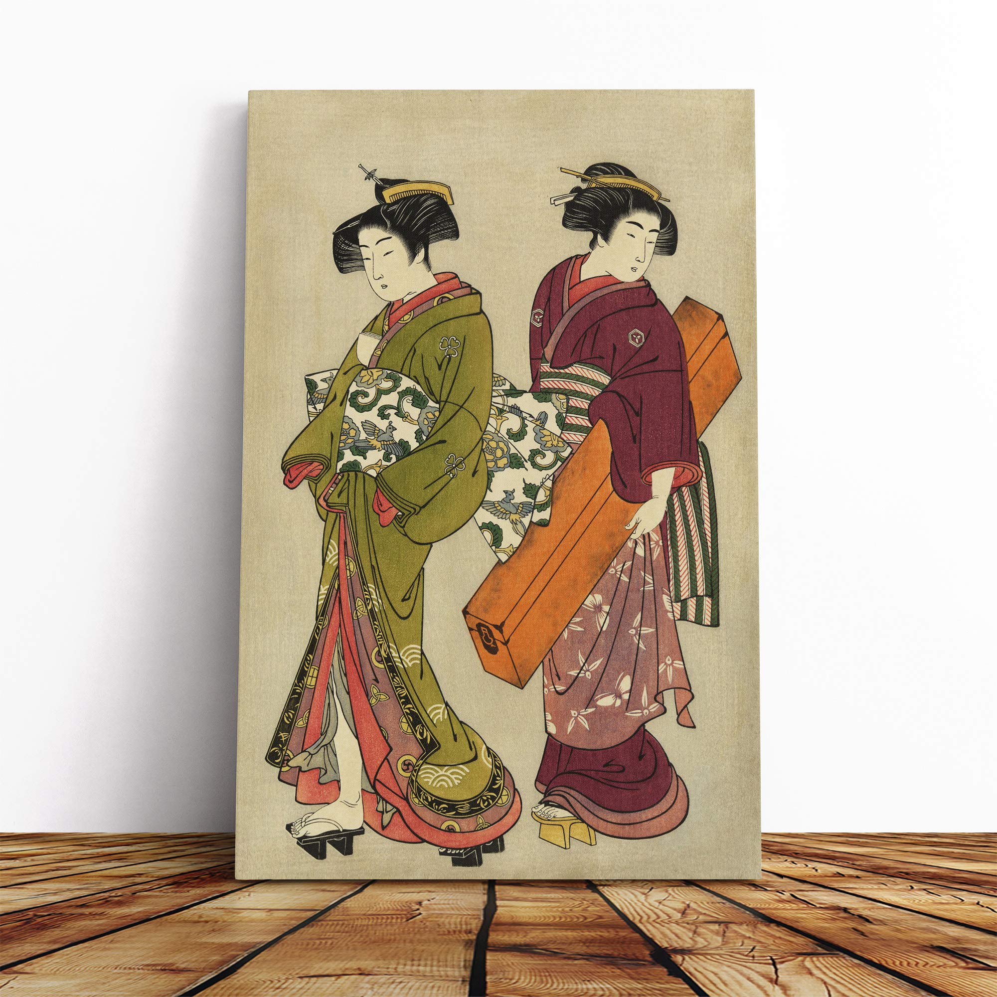 Wall Geisha Japanese Oriental Art Canvas Print | Gallery Wrapped 30mm Frame Wall Art | 20x14 inches | Ready to Hang | Asian Picture | Living Room Bedroom Lounge Office