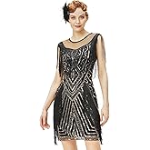 BABEYOND 1920s Gatsby Flapper Dress - Long Fringe, Sequins & Beaded Art Deco Design