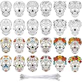 Sealmic 24 Pcs Day of the Dead Mask Craft Kit for Kids Halloween Crafts DIY Coloring Sugar Skull for Dia De Los Muertos Altar