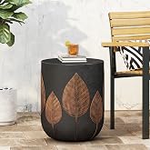 kevinplus &oslash;15.25'' Concrete Side Table Black End Table for Outdoor &amp; Living Room, Modern Retro Drum Style, Durable and Lightweight, Cement Material, No Assembly, Black