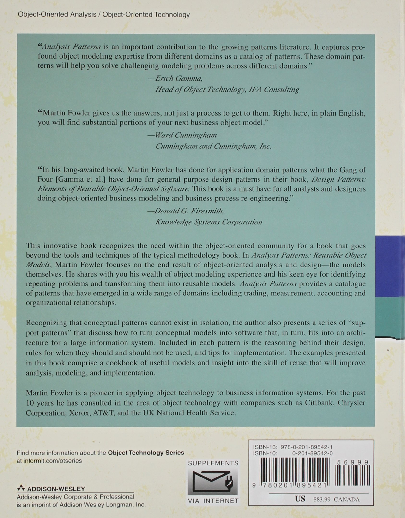 Amazon Analysis Patterns Reusable Object Models Object Oriented Software Engineering Series Fowler Martin Methodology