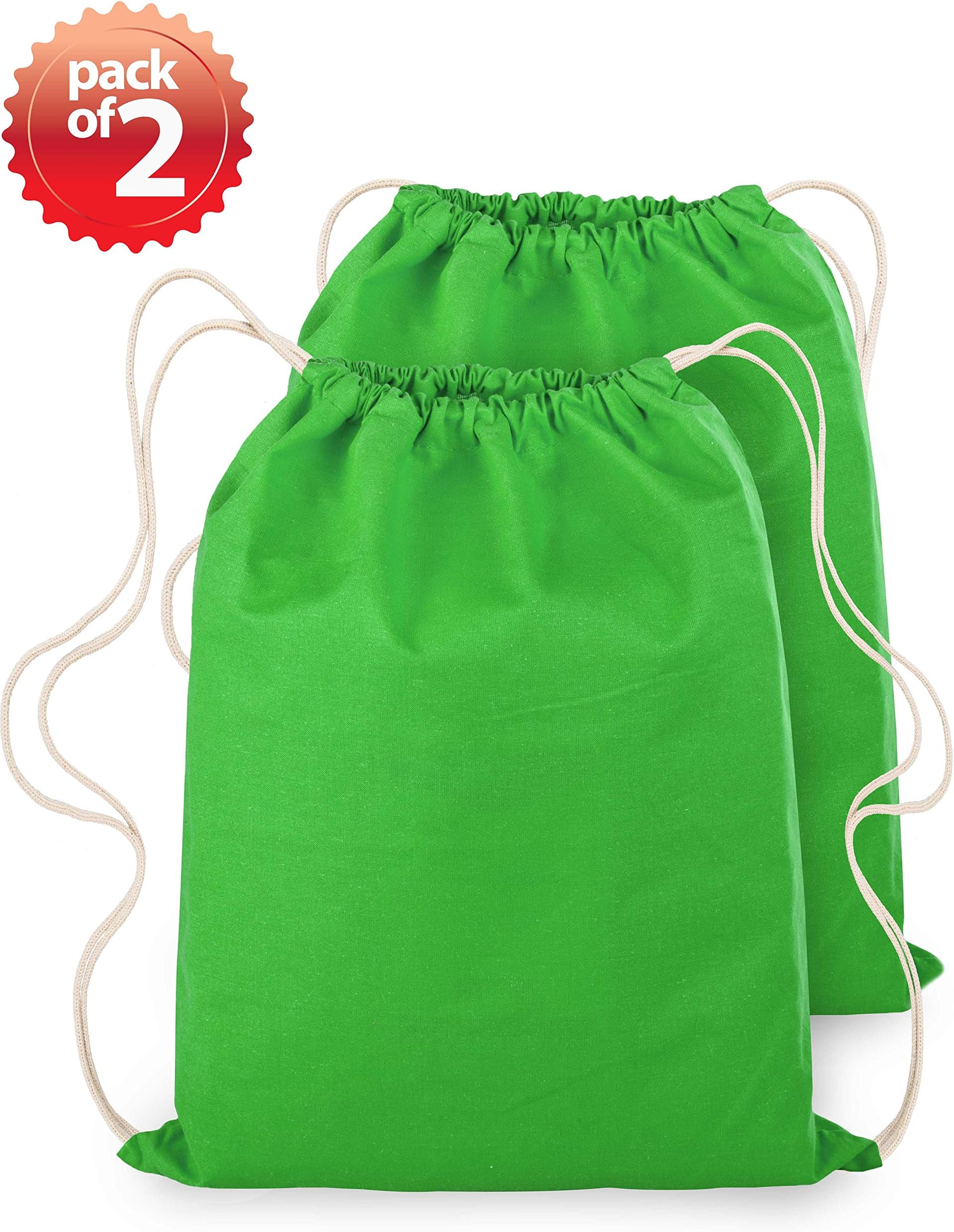 Drawstring Canvas Backpack Sports Bag 14"x18" 100% Cotton Pack of 2