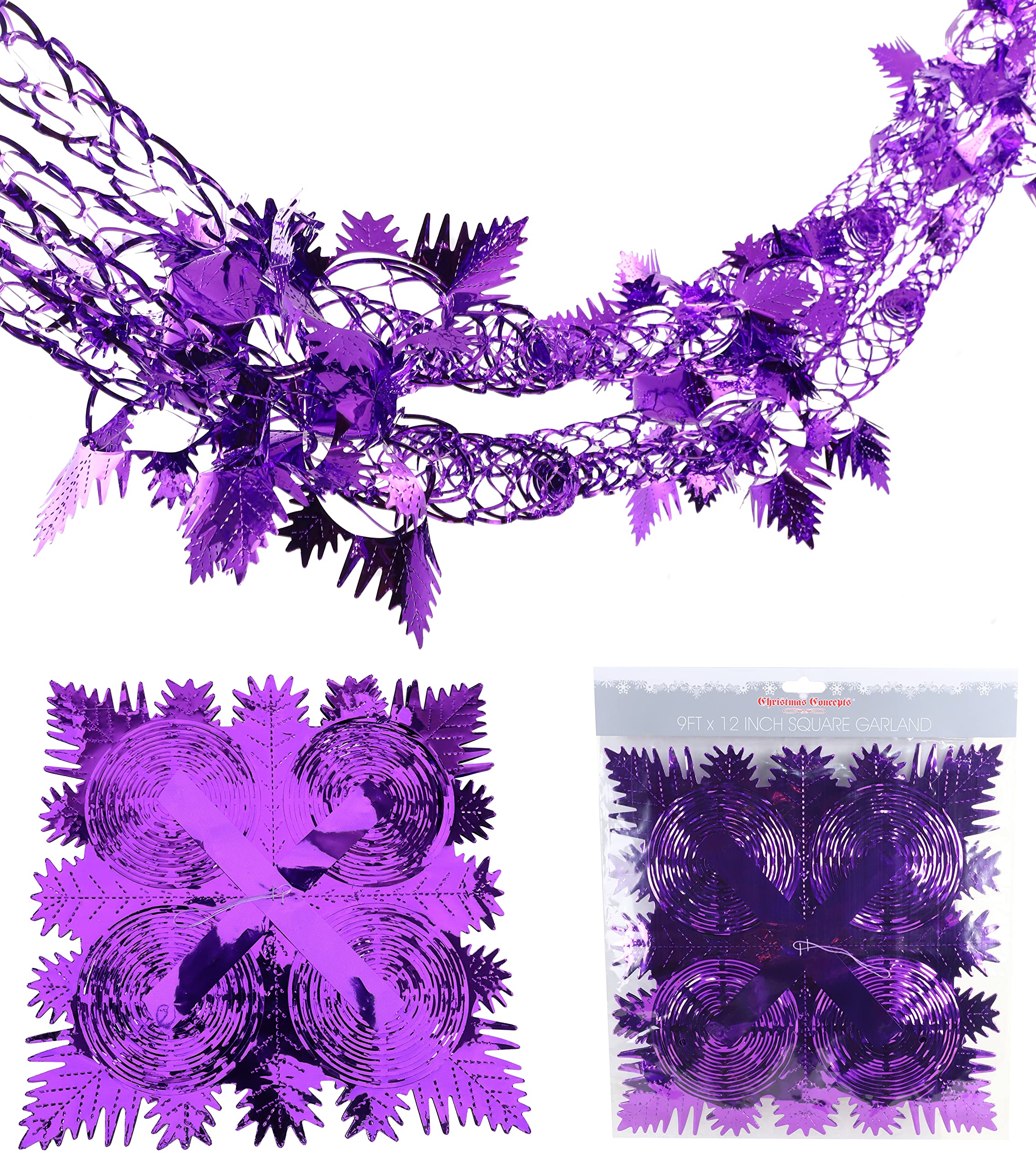 Christmas Concepts® 9ft x 1ft Large Square Foil Garland Festive Hanging Decoration – Christmas Trimming (Purple) — image 1