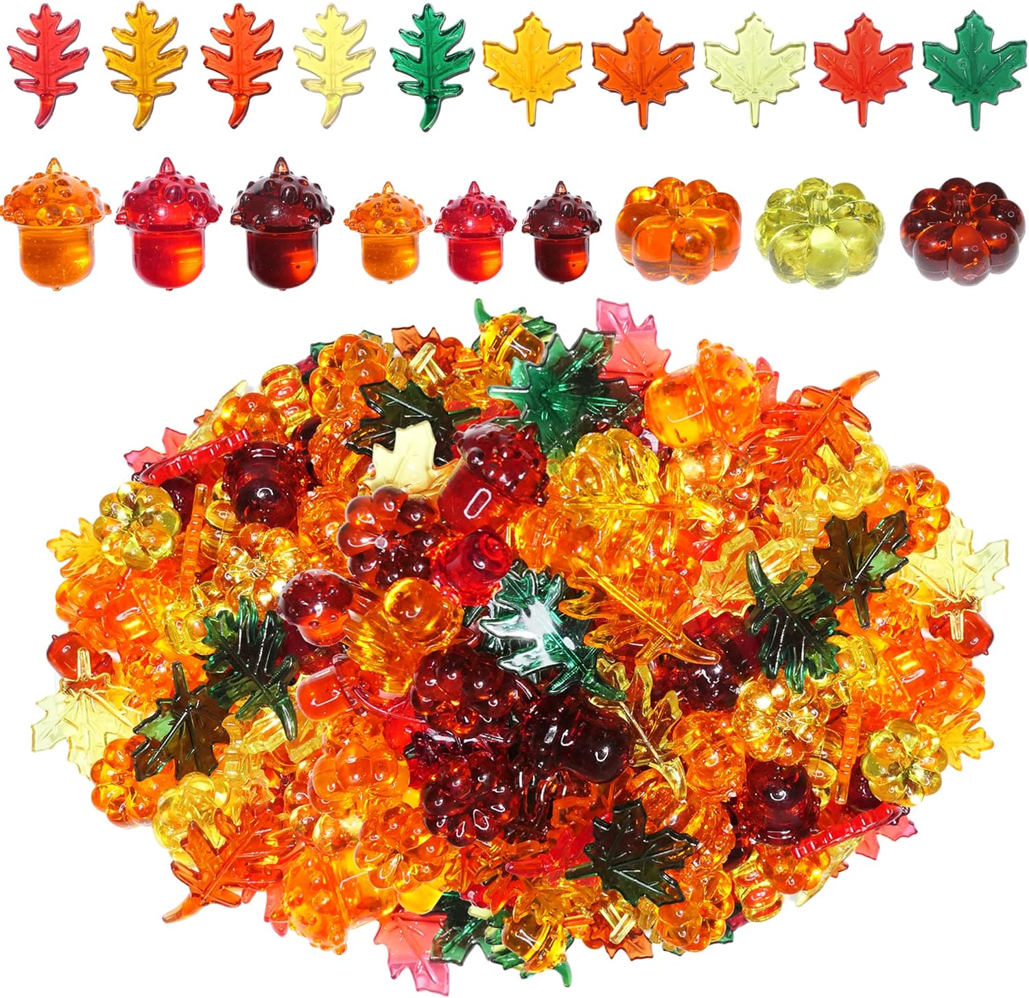 Vase Fillers - HADDIY Fall Vase Filler,165 Pcs Acrylic Pumpkin Leaves Acorn Gems Sensory Bin Fillers for Thankgiving Centerpieces Table Decorations,Table Scatters,Preschool Counting and Thankgiving Craft