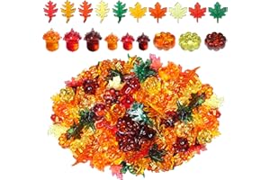 HADDIY Fall Vase Filler,165 Pcs Acrylic Pumpkin Leaves Acorn Gems Sensory Bin Fillers for Thanksgiving Centerpieces Table Decorations,Table Scatters,Preschool Counting and Thanksgiving Craft