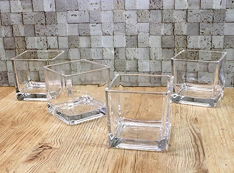 Amazon フラワーベース キャンドルホルダー ガラス ブロック L H7 5 W7 5 D7 5cm 4個入り キャンドル キャンドルスタンド オンライン通販