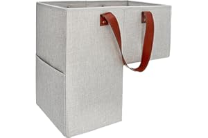 SAM AND MABEL Stair Baskets for Carpeted and Wooden Stairs – 16”L x 9.5”W x 16”H Foldable Staircase Basket with Handles, Stairway Storage Organizer for Home Office Decor (Grayish Beige)