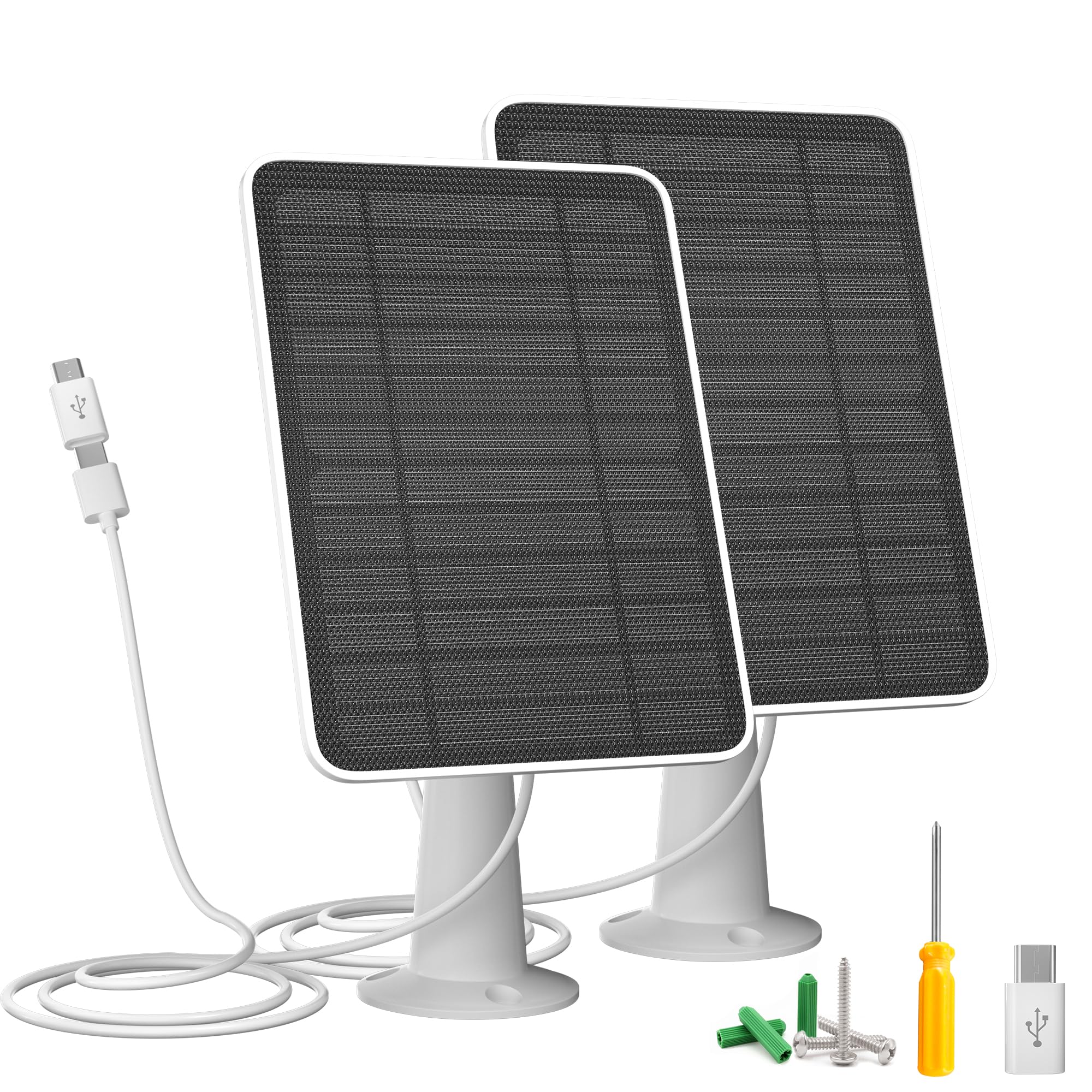 Photo 1 of Solar Panel Charger Compatible with SimpliSafe Outdoor Security Camera only, 5W Continuous Solar Power for SimpliSafe Camera, IP65 Waterproof, with 10ft Cable, Secure Wall Mount & Screwdriver, 2 Pack