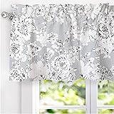DriftAway Floral Pencil Sketch Lined Thermal Insulated Window Curtain Valance Rod Pocket 52 Inch 18 Inch Plus 2 Inch Header Gray Soft White 1 Pack