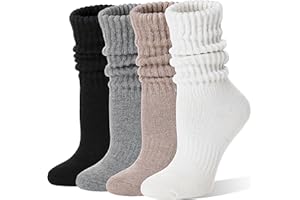 EBMORE Merino Wool Slouch Boot Socks Thermal Warm Winter Thick Scrunch Cozy Crew Socks for Women 4 Pairs