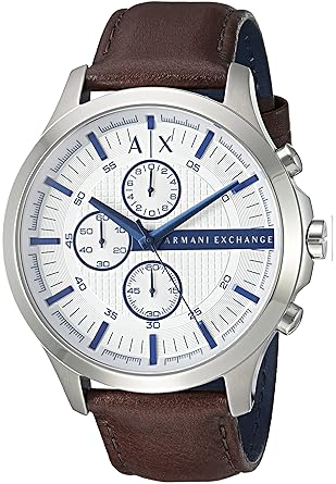 Armani Exchange Mens Smart Quartz Stainless Steel and Leather Casual Watch, Color:Brown (Model: AX2190)