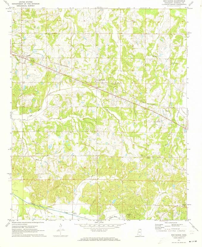 1971 Red Banks, MS Mississippi USGS Historical Topographic Map 18in x 24in
