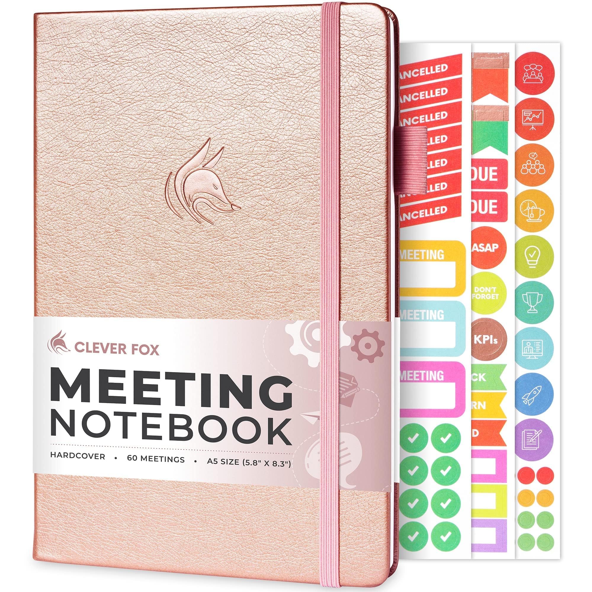 Clever Fox Meeting Notebook – Work & Business Organizer with Notes & Action Items – Notepad for Project Management & Meetings, A5 (Rose Gold) — image 1