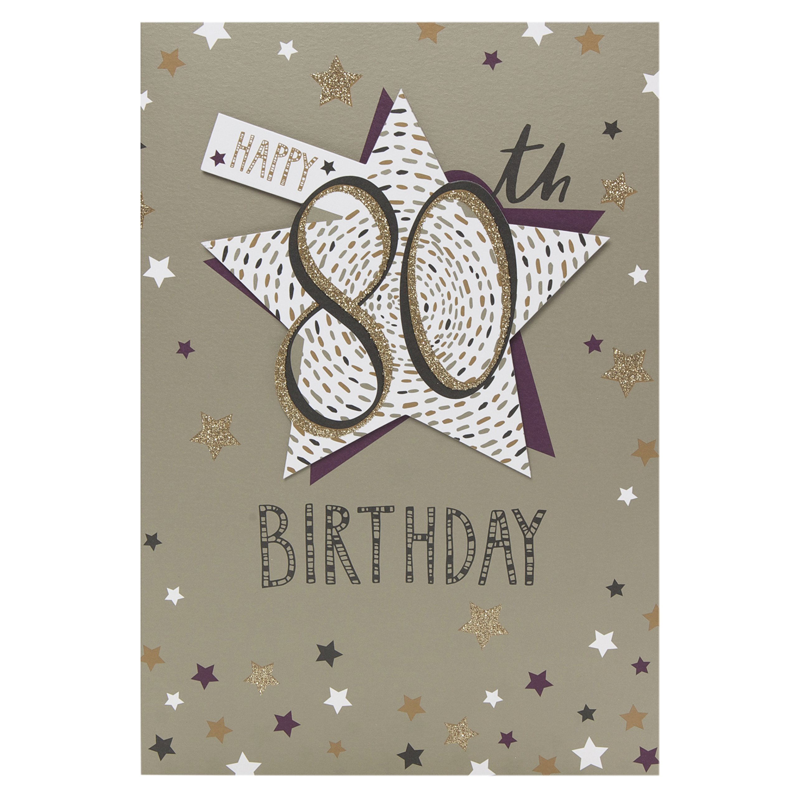 Hallmark 80th Birthday Gold Glitter Decoration Card - Medium