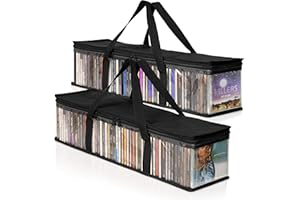 Besti CD Storage Bags - 2-Pack Clear Plastic Holder Case for Music Disc - Sturdy Stitched, Strong Handle, Fits 96 Albums & Mo