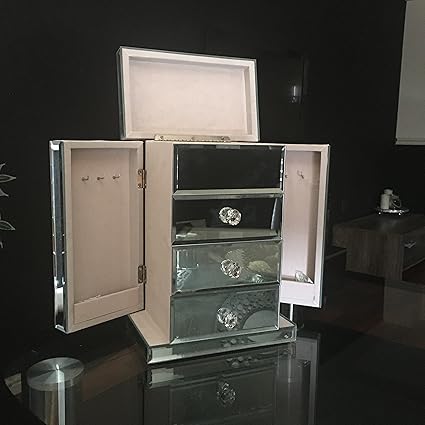 Details About Large Silver Mirrored Jewellery Box Cabinet