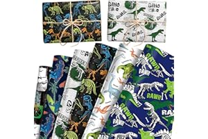 JeVenis 12 Sheets Dinosaur Wrapping Paper for Kids Boys Dinosaur Birthday Gift Wrap Paper Dino Gift Wrap for Birthday Baby Sh