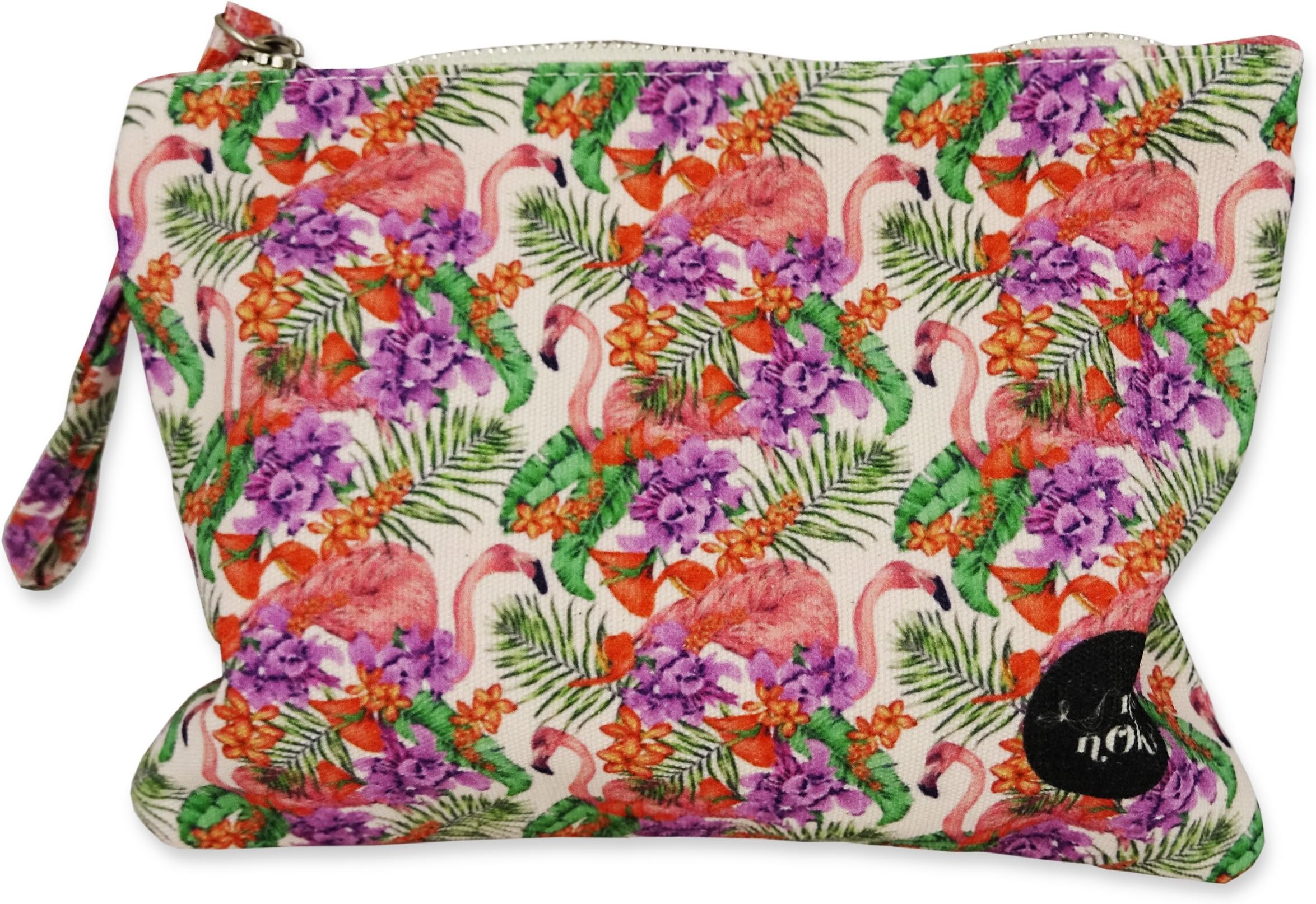 Printed Canvas Pouch, Mini Card Holder, Coin Purse with Zipper in Tropical, Bright, Colorful Pattern