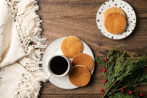 3BROS STROOPWAFELS, DUTCH CARAMEL-FILLED WAFFLE COOKIES, 10 COUNT, IN CANAL HOUSE BOX, SOFT TOASTED OUTSIDE WITH BUTTERY CARAMEL FILLING, MADE IN USA IN OUR FAMILY BAKERY