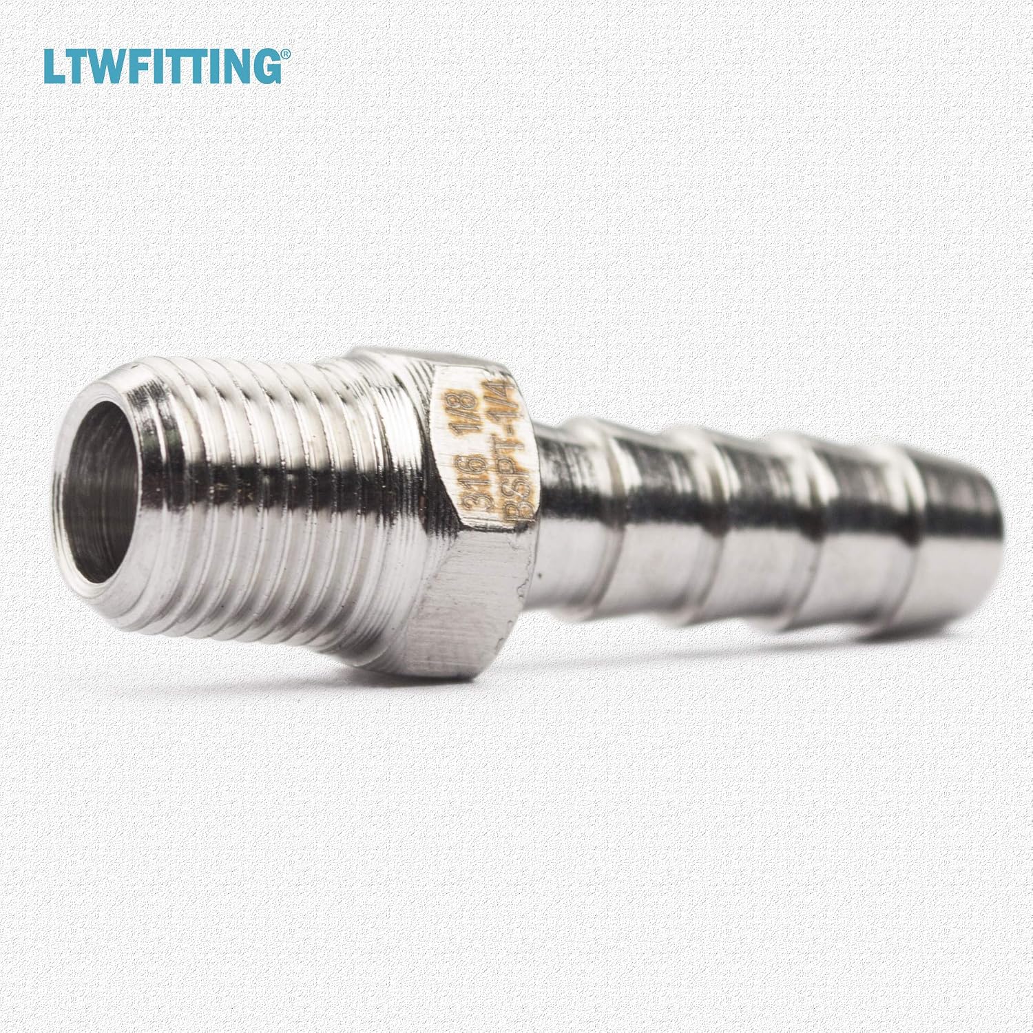 LTWFITTING Stainless Steel 316 Barbed Fitting Connector 1/8" Male BSPT x 1/4"(6mm) Hose Barb Fuel Gas Water (Pack of 5) - Image 4