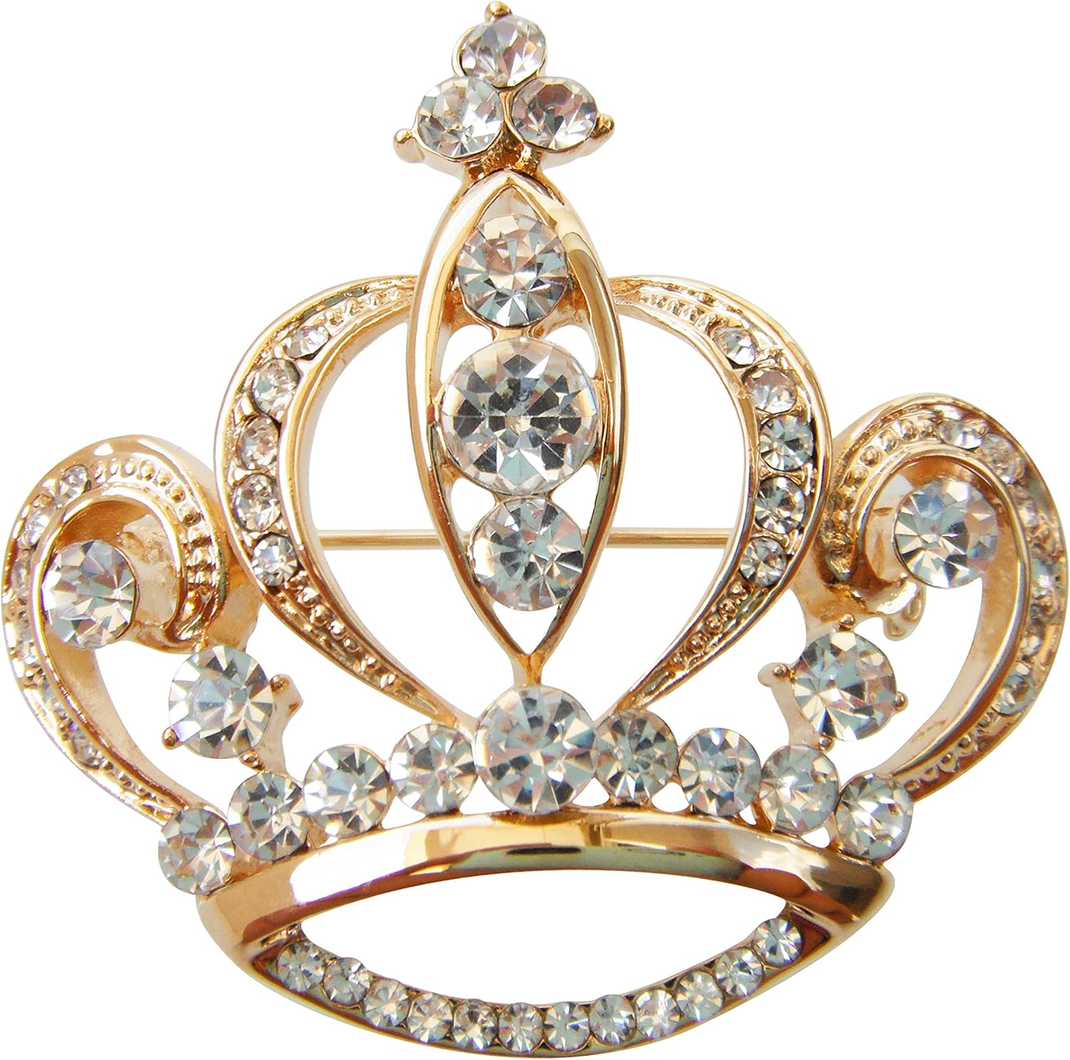 Navachi 18k Gold Plated White Crystal Royal Crown Az7655b Brooch Pins