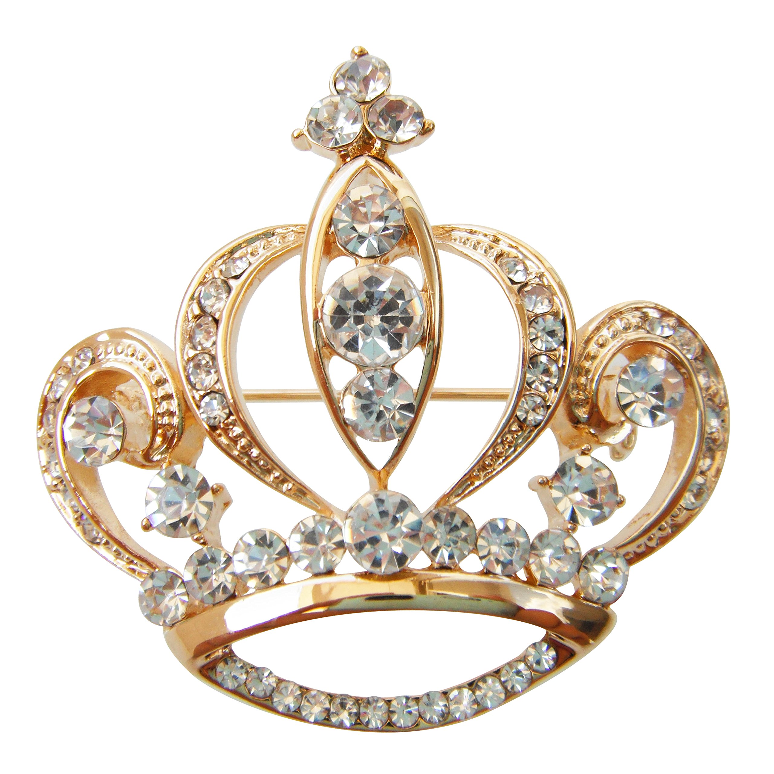 Navachi 18k Gold Plated White Crystal Royal Crown Az7655b Brooch Pins