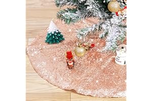 QUEENDREAM Tree Skirt 48 Inch Sequin Rose Gold Tree Skirt Christmas Decorations