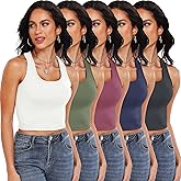 NEIOROT Workout Tank Tops for Women Racerback Scoop Neck Ribbed Crop Tops Summer Fashion Basic Cami Shirts