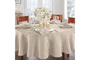 Elrene Home Fashions Caiden Elegance Damask Fabric Tablecloth, 60" x 84" Oval, Taupe