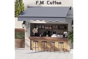 Dragosum 8'x7' Patio Retractable Awnings UV Protection Sun Shade Window Door Shelter with Manual Crank Handle,Waterproof Fabric and Aluminum Frame for Outdoor, Deck, Yard, Balcony (Dark Grey)