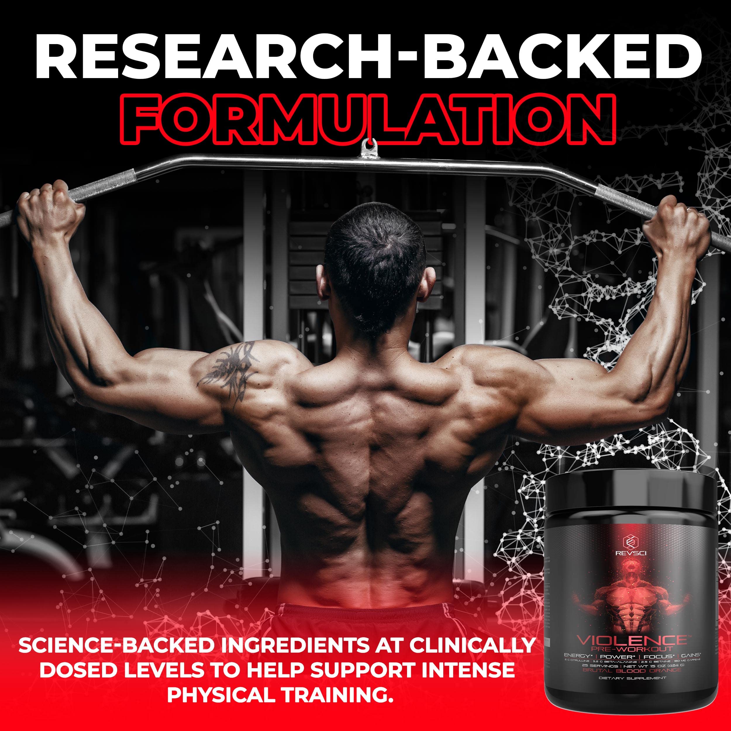 Violence Pre Workout Powder for Men & Women, Clinically Dosed Preworkout, 180 mg Caffeine + L-Theanine, L Citrulline Malate, Beta Alanine, Alpha GPC - 25 Servings, Blood Orange - Energy, Focus & Pump