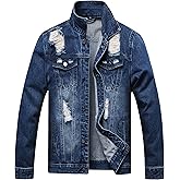 QIMYUM Jean Jacket For Men, Distressed Slim Denim Jacket