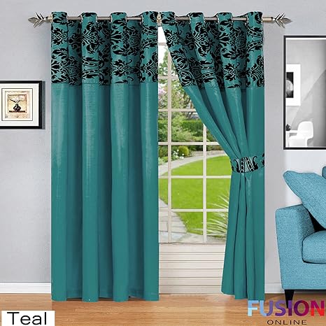 Ring Top Fully Lined Pair Eyelet Ready Curtains Luxury Damask