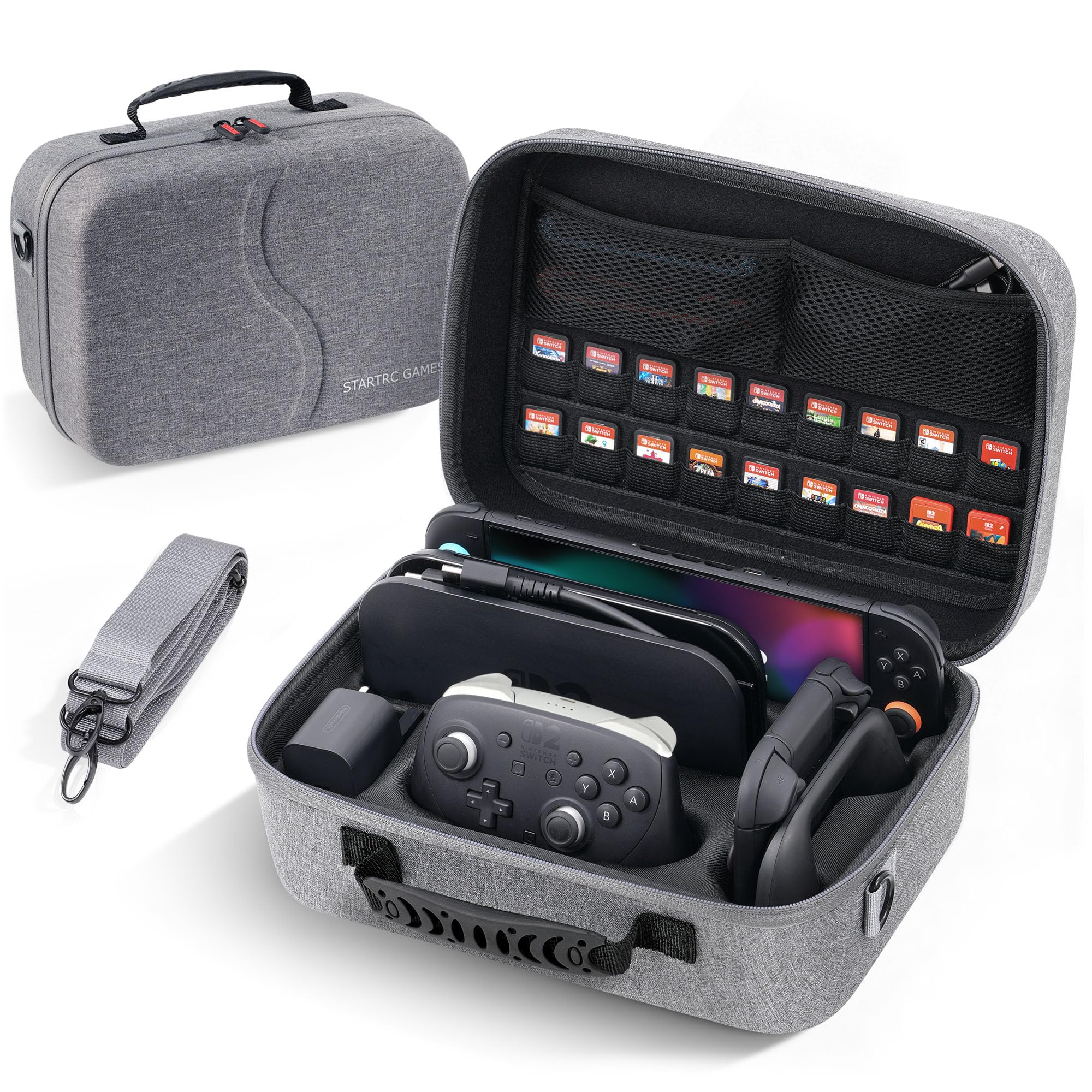 [Upgraded Compact]Carrying Case for Nintendo Switch 2 All in One Case with Dock, Hard Shell Portable Travel Carry Bag for Switch 2, Pro Controller, 18 Game Cards and Other Accessories (Grey)