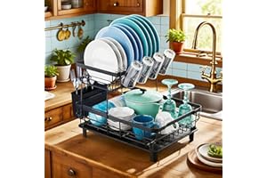 MOUKABAL Dish Drying Rack, Dish Rack,Drying Rack Kitchen with Drainboard,Dish Drainer with Removable Utensil Holder and Swive
