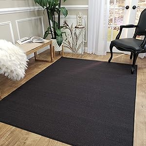 Anti-Bacterial Rubber Back AREA RUGS Non-Skid/Slip 3x5 Floor Rug | Solid Coal Black Color Indoor/Outdoor Thin Low Profile Living Room Kitchen Hallways Home Decorative Traditional Rug