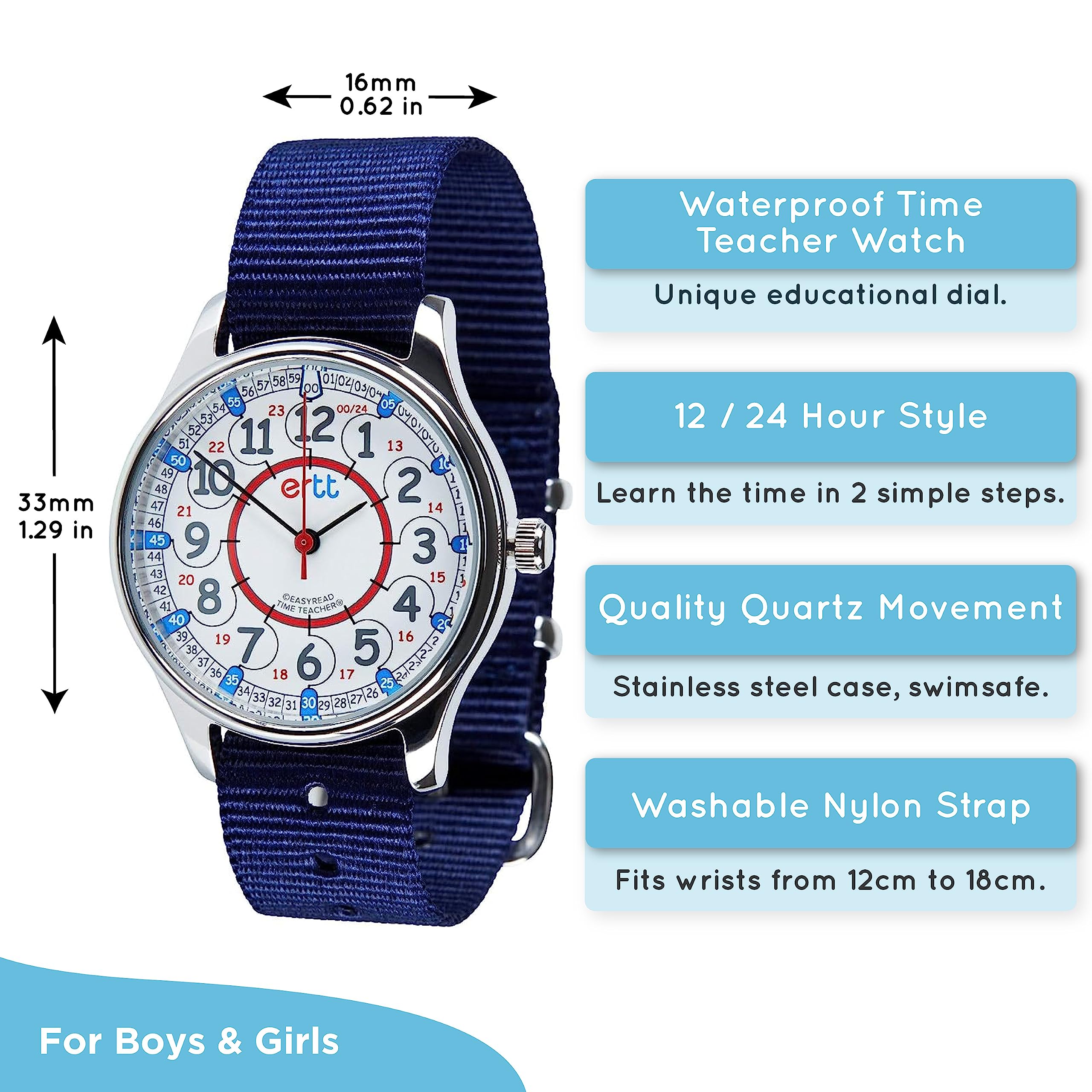 ertt EasyRead Time Teacher Waterproof Kids' Watch - Boys & Girls Time Teacher Watch with 12-24Hr & Easy to Read Dial