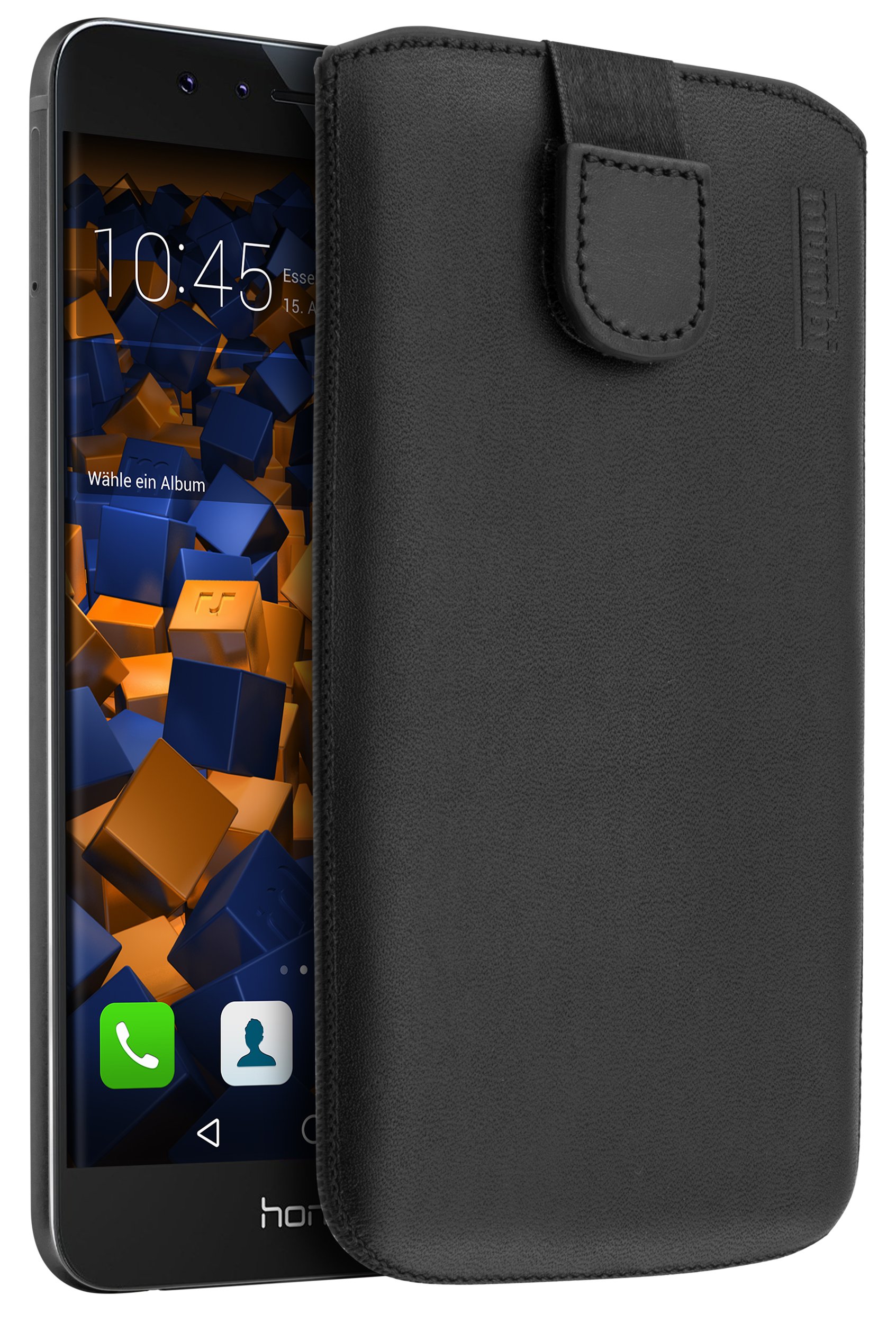 mumbi Genuine Leather Case Compatible with Honor 8 Black